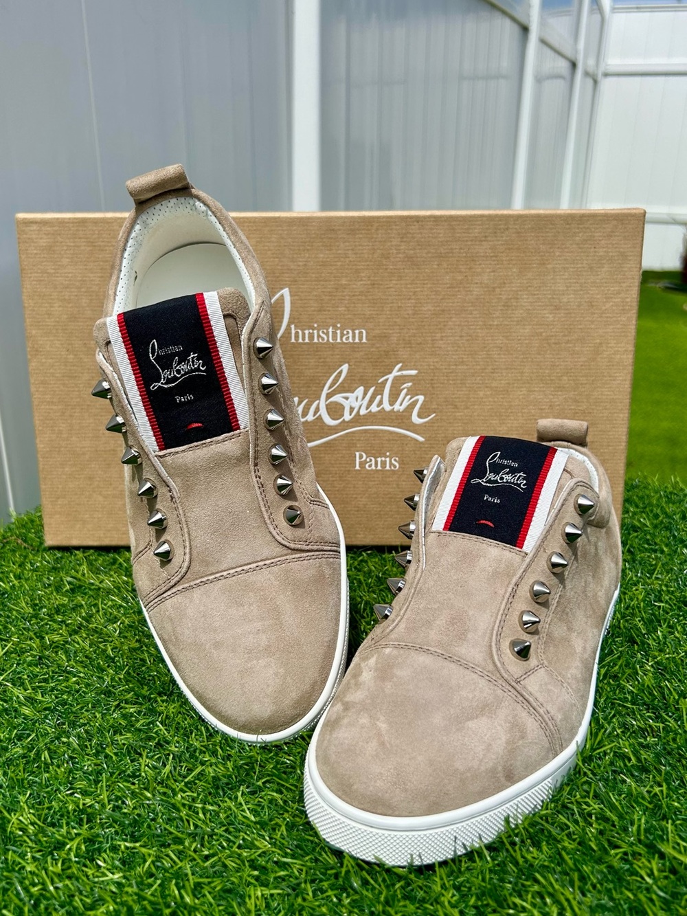 CHRISTIAN LOUBOUTIN F.A.V FIQUE A VONTADE WOMAN SNEAKERS BEIGE SUEDE SZ 37.5 NEW